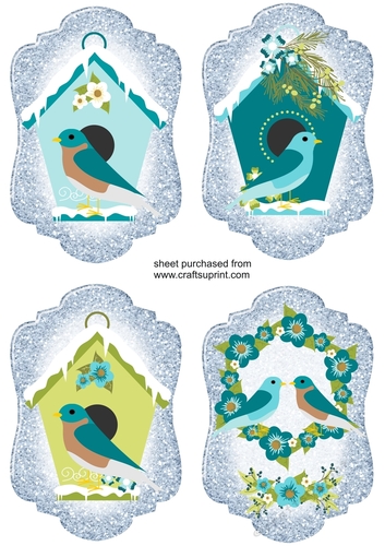 4 Light blue Christmas birds toppers