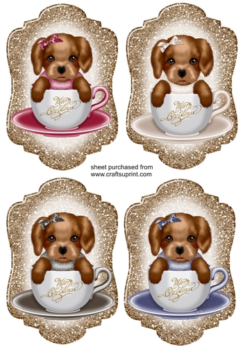4 Gold Christmas pup in teacup toppers