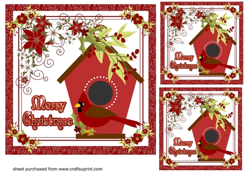 3 Red Merry Christmas cardinal card fronts/toppers 1