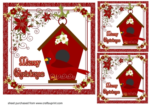 3 Red Merry Christmas cardinal card fronts/toppers 2