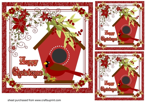 3 Happy Christmas cardinal card fronts/toppers 1