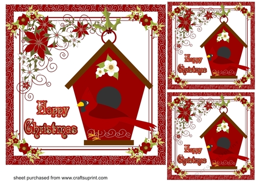 3 Happy Christmas cardinal card fronts/toppers 2