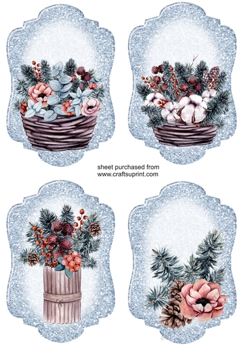 4 Light blue Christmas floral toppers 2