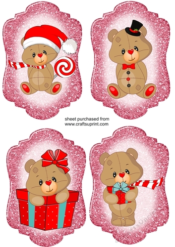 4 Brown Christmas bear toppers
