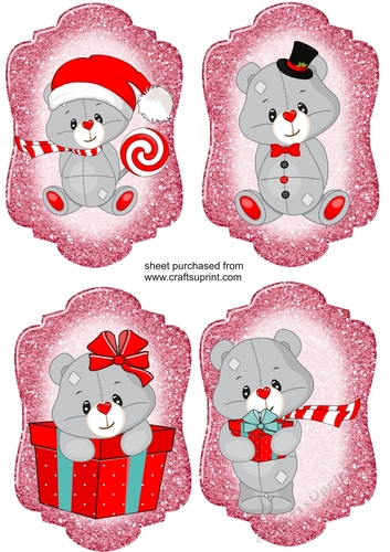 4 Grey Christmas bear toppers