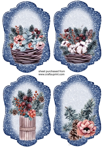 4 Dark blue Christmas floral toppers