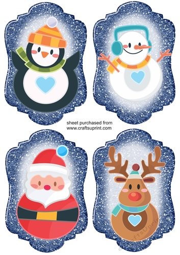 4 Blue Christmas roly poly character toppers