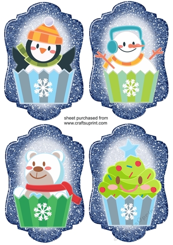 4 Blue glitter Christmas cupcake toppers