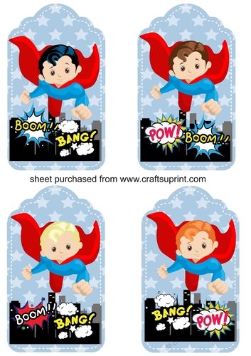 4 Blue super hero tag toppers