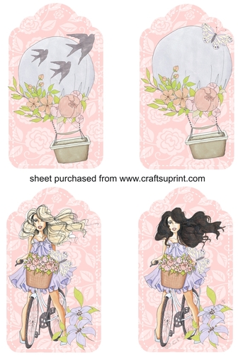 4 Pink floral tag toppers