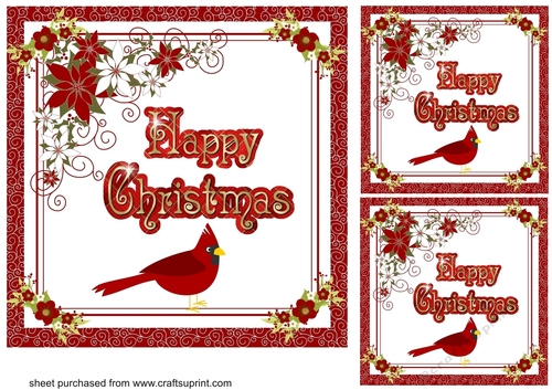 3 Happy Christmas cardinal card fronts