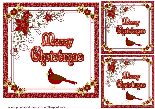 3 Merry Christmas cardinal card fronts/toppers