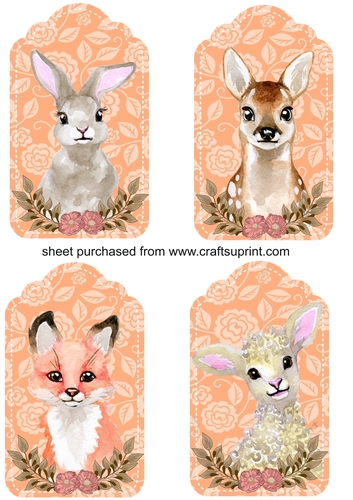 4 Peach floral animal tag toppers 1