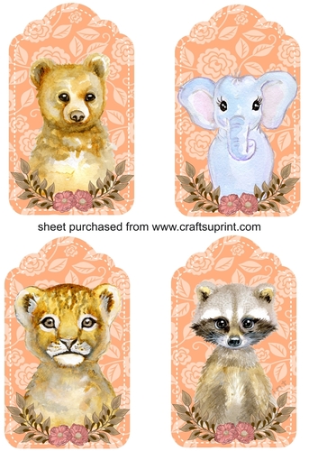 4 Peach floral animal tag toppers 2