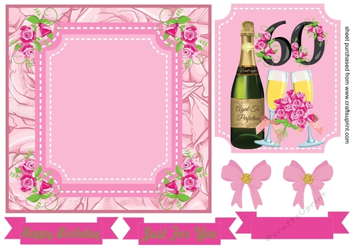 Age 60 rose and champagne card front