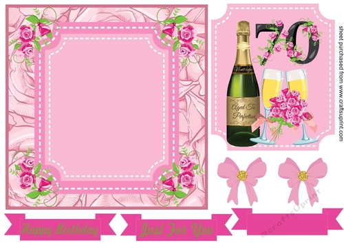 Age 70 rose and champagne card front