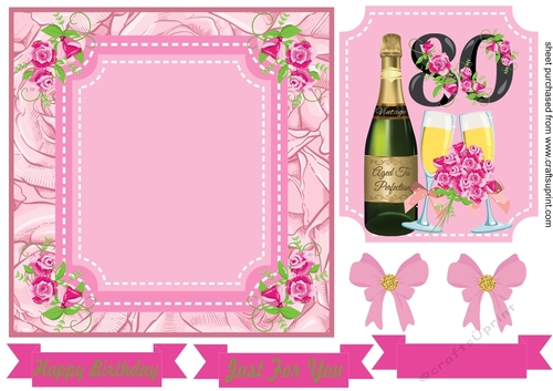 Age 80 rose and champagne card front