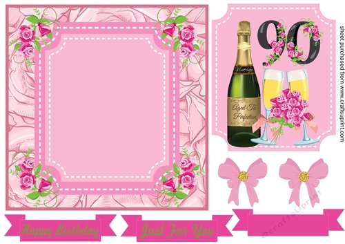 Age 90 rose and champagne card front