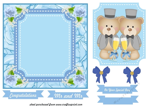 Blue rose male teddy wedding card front