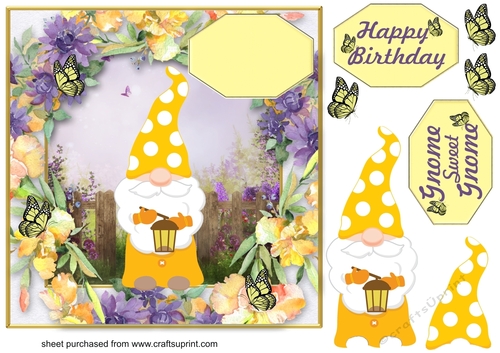 Birthday/new home floral gnome card front