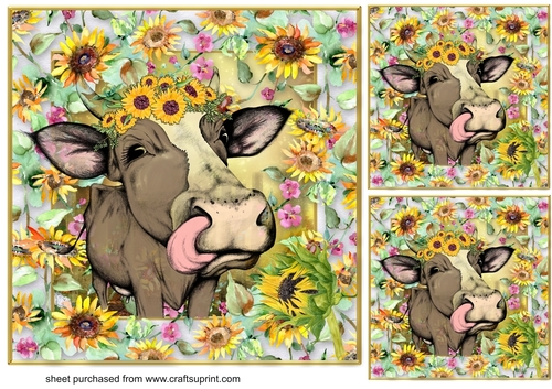 3 Sunflower cow card fronts/toppers