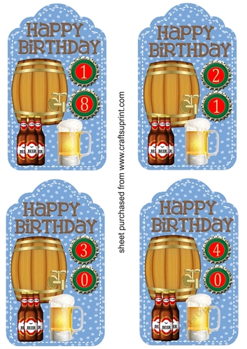 Age 18-40 male Birthday beer tag toppers