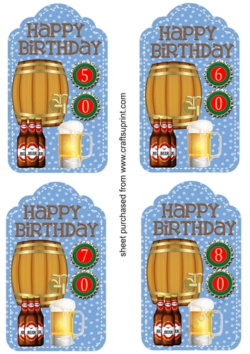 Age 50-80  male Birthday beer tag toppers