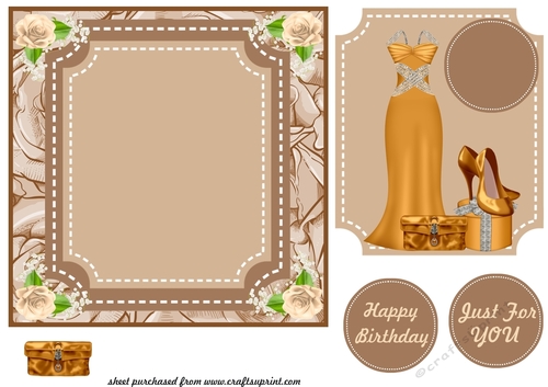 Gold dress and accessories card front