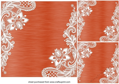3 Orange lace detail card fronts/toppers (blanks)1