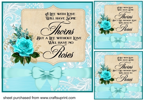 3 Blue rose A life with love card fronts/toppers