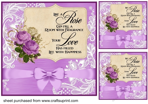 3 Lilac Like a rose card fronts/toppers