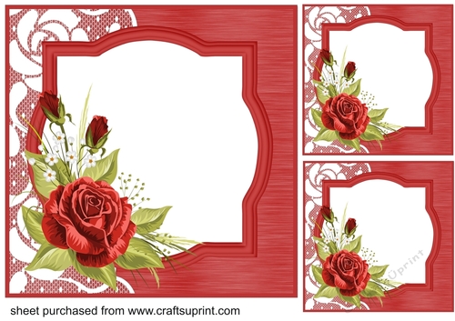 3 Red rose card fronts/toppers