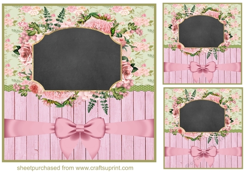 3 Pink rose chalkboard card fronts/toppers 1
