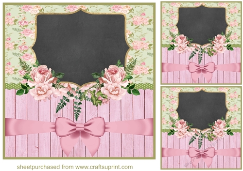 3 Pink rose chalkboard card fronts/toppers 2