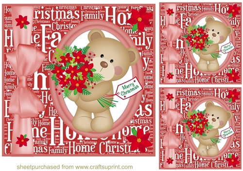 3 Red Christmas poinsettia bear card fronts/toppers 2
