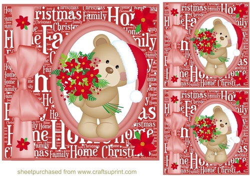 3 Red Christmas poinsettia bear card fronts/toppers 1