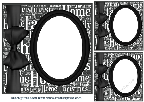 3 Black Christmas oval card fronts/topper blanks