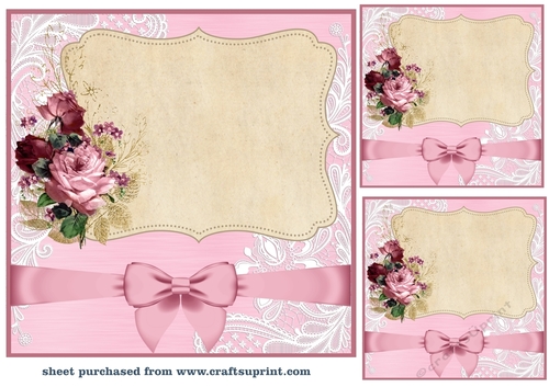 3 Pink rose frame card fronts/toppers 1