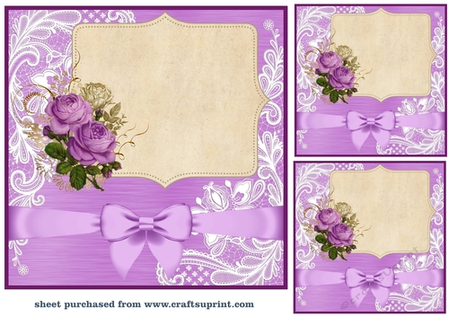 3 Lilac rose framed card fronts/toppers