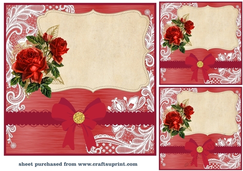 3 Red rose framed card fronts/toppers
