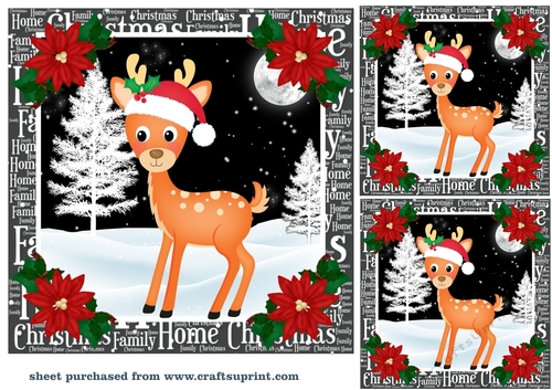 3 Christmas woodland deer card fronts/toppers