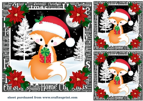 3 Christmas woodland fox card fronts/toppers