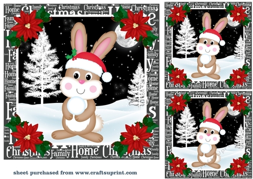 3 Christmas woodland rabbit card fronts/toppers 1