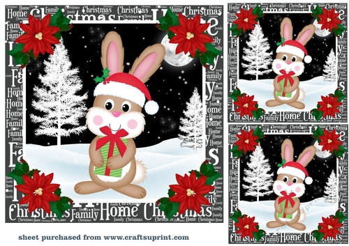 3 Christmas woodland rabbit card fronts/toppers 2