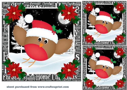 3 Christmas woodland robin card fronts/toppers 