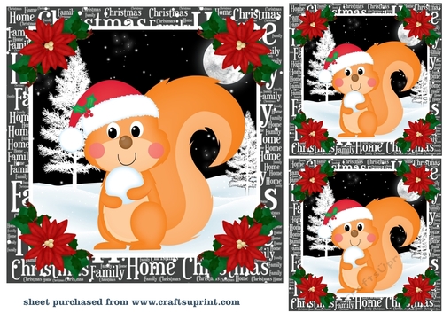 3 Christmas woodland squirrel card fronts/toppers 1