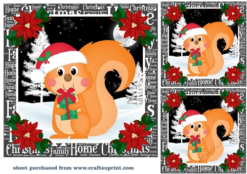 3 Christmas woodland squirrel card fronts/toppers 2
