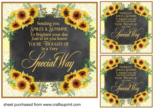 3 Sunflower sentiment card fronts/toppers