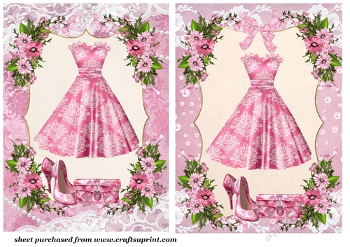 2 Pink damask ladies fashion card fronts