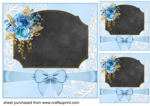 3 Blue rose chalkboard card fronts/toppers